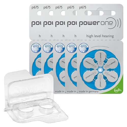 Varta Power One Hörgerätebatterien p675 blau PR44 + Transportbox für 2 Zellen 30