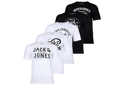 JACK&JONES Herren T-Shirt 5er Pack - JJLEOGRA Tee Crew Neck - T-Shirts für Herren, 5er Pack Kurzarm-Shirts aus reiner Baumwolle für optimalen Tragekomfort, ideal für lässige Outfits und Freizeitaktivitäten.