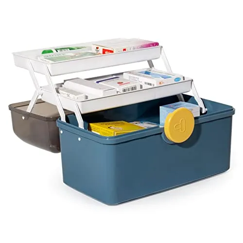 Theo&Cleo Medikamenten Aufbewahrung, Medizinbox, Hausapotheke Box, Apothekenbox, Medizinkoffer Groß (Dunkelblau)