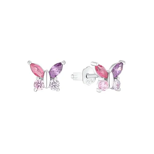 Amor Ohrstecker 925 Sterling Silber für Mädchen, Schmetterling mit Zirkonia - Ohrringe für Mädchen im Schmetterling Stil aus 925 Sterling Silber, mit funkelnden Zirkonia-Steinen, ideal als Geschenk in einer edlen Schmuckbox.