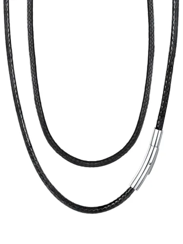 FaithHeart Halskette 60CM Lederkette Herren Damen Lederhalskette ohne Anhänger Lederband 3MM breit Lederhalsband Schwarz Kunstleder Kette Leder Kette mit Verschluss Accessoires Schmuck für Männer