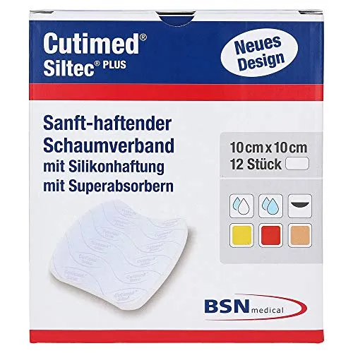 Cutimed Siltec Plus Schaumverband 10x10 cm - 12 Stück - Arzneimittel - Hochabsorbierender Schaumverband für optimale Wundheilung, ideal für die postoperative Pflege.