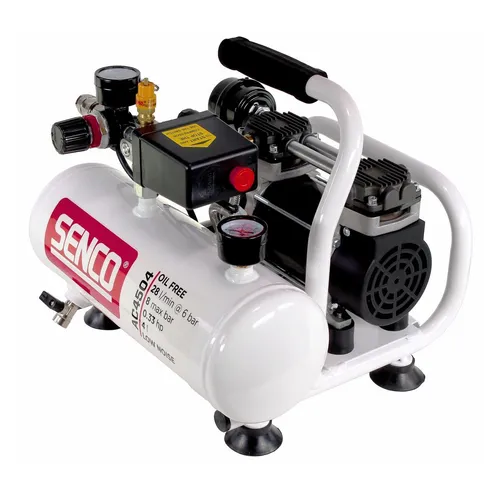 Senco AC4504 Leiselauf Kompressor – ölfrei 230V 8bar - Kompressoren mit 4l Volumen, ideal für leise Anwendungen in Heimwerkstatt oder professionellem Einsatz.