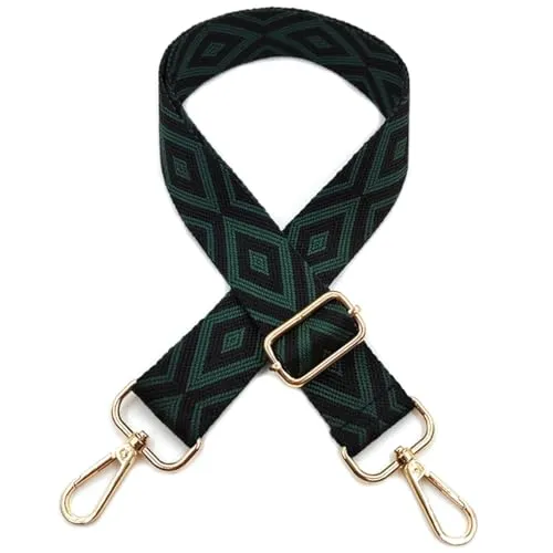 Verstellbarer Taschengurte zum Wechseln, Breite Schultergurt für Taschen Damen, 3.8cm Taschengurt mit Karabiner Gold, Schulterriemen für Damen Moderne Crossbody, Handtasche, Schwarz-Dunkelgrün, 415