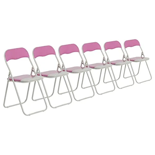 Harbour Housewares Farbig gepolsterte Klappstühle - Rosa - 6 Stück - Easy Store, faltbarer Schreibtischstuhl mit Metallrahmen für Büro, Esszimmer, Küche