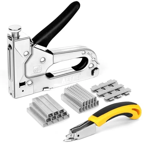AECCN Handtacker Set - 3 in 1 Tacker für Holz Stoff Möbel Dachpappe - Tackerpistole mit 2100 Klammern - TÜV GS Geprüft - Inkl Klammerentferner