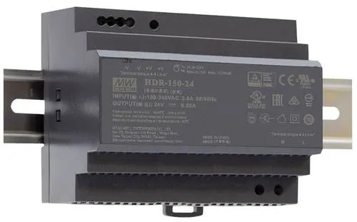MW Mean Well HDR-150-12 Hutschienen-Netzteil 12 V/DC 135.6W - Sonstige Elektroinstallationsartikel mit kompaktem Design, hoher Effizienz von 90,5% und breitem Temperaturbereich von -30 bis +70°C, ideal für industrielle Anwendungen.