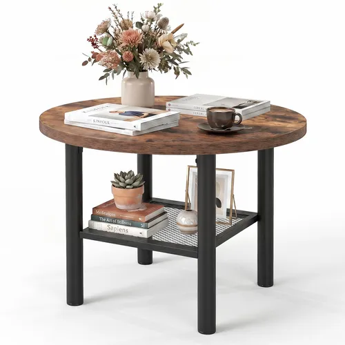 COSTWAY Rund Couchtisch mit Metallrahmen