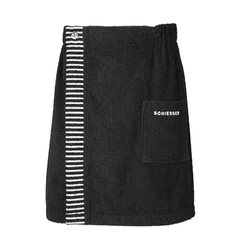 Schiesser Saunakilt Rom Herren (Schwarz, 46-54) - Hochwertiger Saunakilt für Herren, 100% Baumwolle, saugstark und bequem. Mit Eingrifftasche und verstellbarem Knopfverschluss für individuellen Tragekomfort. Ideal für die Sauna oder als Saunatuch.