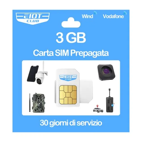 EIOTCLUB 3GB LTE SIM-Karte, 30 Tage 3 GB Daten, kompatibel mit Vodafone & Wind, nur Daten, für IoT Geräte