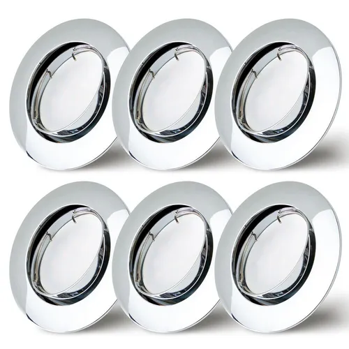 6er Set Einbaustrahler Chrom Ø68mm Lochbohrung mit LED Modul 5 Watt 400 Lumen Warmweiß 2700K ultra flach 30mm schwenkbar