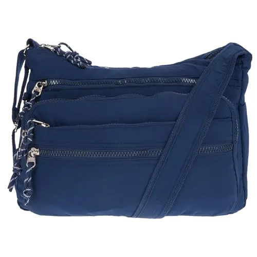 Christian Wippermann Hochwertige Nylon Umhängetasche Damen – Damen-Umhängetaschen Mittelgroß – Viele Fächer, Verstellbarer Riemen 150 cm – 30x21x12 cm – Sportlich, Elegant, Vielseitig im Alltag Blau