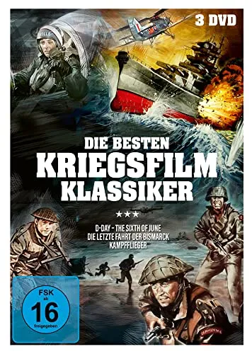Die Besten Kriegsfilm-Klassiker: D-Day, Sink the Bismarck, The Hunters [3 DVDs] - Filme mit drei packenden Kriegsfilm-Klassikern, die spannende Geschichten und historische Schlachten vereinen – ideal für Filmfans und Geschichtsinteressierte.