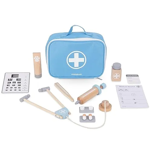 Mamabrum, kleines Arztset aus Holz, Arzttasche, Sehtestkarte, 4 Arten von Medikamenten, Thermometer, Stethoskop, Rezepte, Arztabzeichen doktor Set Kinder