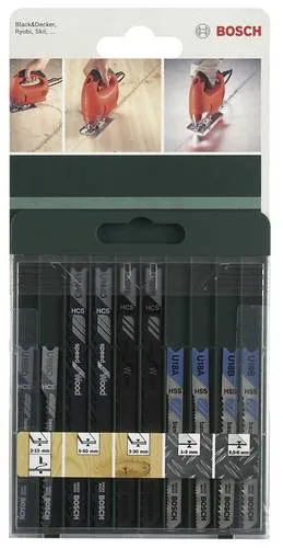 Bosch Accessories 2609256776 10tlg. Stichsägeblatt-Set U-Schaft U 101 B (2x) U 144 D (2x) U 19 BO (2x) U 18A (2x) U 18 B (2x)