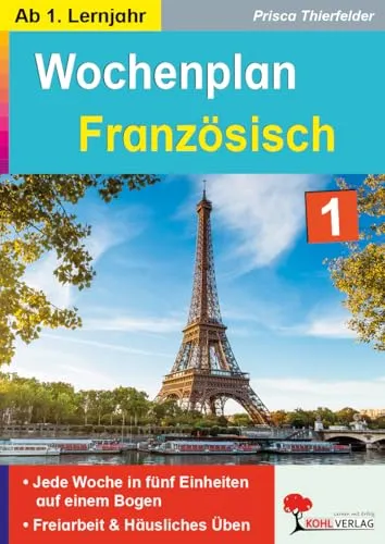 Wochenplan Französisch ab 1 Lernjahr Sekundarstufe Klasse 5 6 7 8 9 Selbstständiges Arbeiten | 40 Wochenpläne Grammatik Wortschatz Landeskunde Verben ... auf einem Bogen (ab 1. Lernjahr)