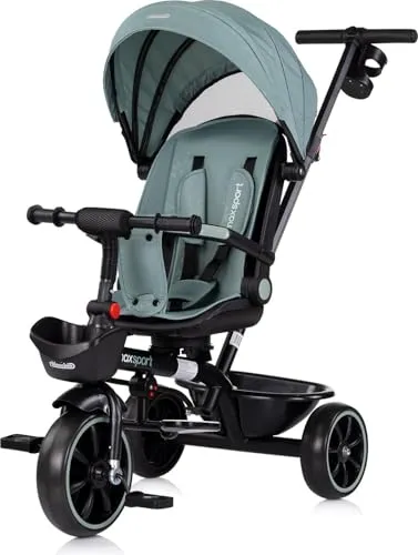 Chipolino Tricycle Max Sport 2 in 1 - Dreirad für Kinder ab 18 Monaten mit 360° drehbarem Sitz, klappbarem Verdeck und Becherhalter – ideal für gemeinsamen Spaß und Komfort beim Fahren.
