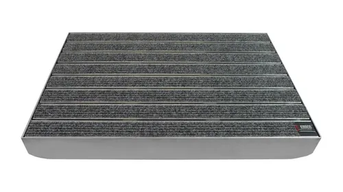 Emco Fußmatte Eingangsmatte DIPLOMAT + Bodenwanne Aluminium, Large Rips Hellgrau, rechteckig, Höhe: 75 mm, Größe: 750x500 mm, für Innen- und überdachten Außenbereich