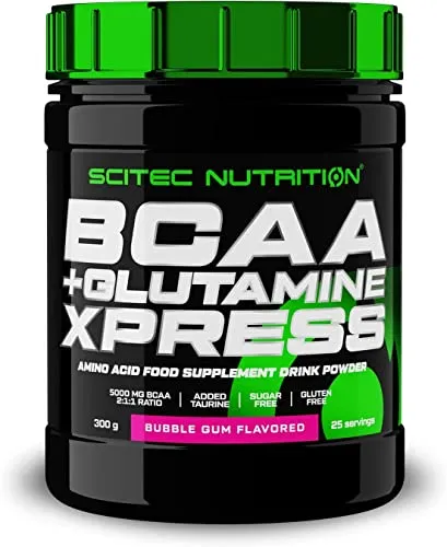 Scitec Nutrition BCAA + Glutamine Xpress - Essentielle Aminosäurenmischung - mit 5g 2:1:1 BCAAs - 5g Glutamin - angereichert mit Taurin, 300 g, Bubble gum