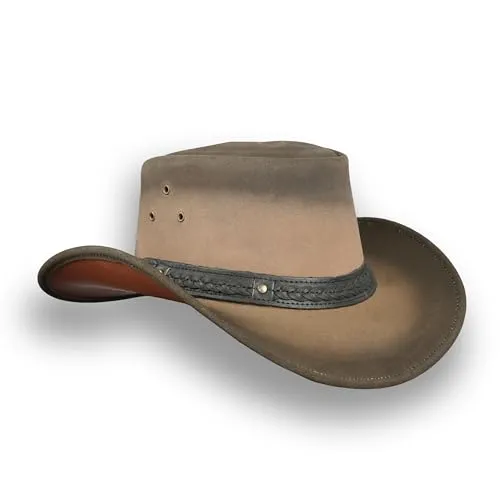 Leatherick Australian Cowboy Unisex Western-Stil zweifarbig Schwarz Braun Outback Echtes australisches Leder Buschhut (as3, Alpha, xx_l, 2XL)