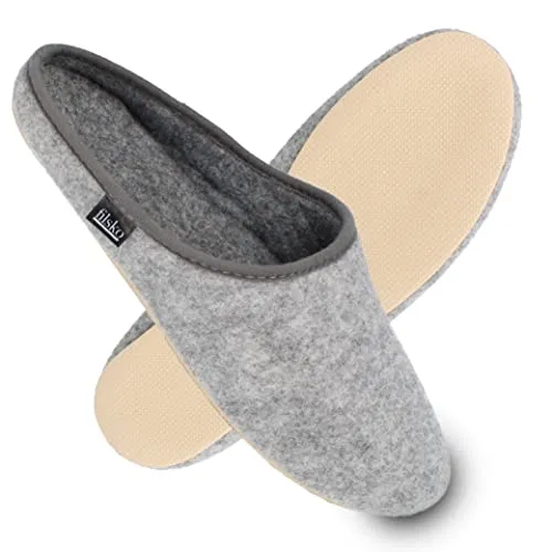 filsko® Abisko Damen und Herren Filz Hausschuhe - Leichte und flexible Filzpantoffeln in Hellgrau, ideal für Zuhause. Mit einem Gewicht von nur 82g bieten sie ein angenehmes Tragegefühl und sind einfach an- und auszuziehen.