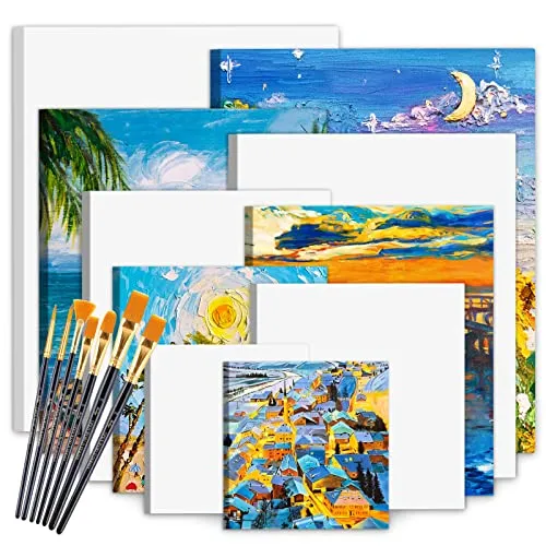 IGUGI Leinwand zum bemalen,10 Stück Leinwand Set,100% Baumwolle,Einschließen EIN Satz Pinsel,für Acryl- und Ölmalerei sowie zum Skizzieren und Zeichnen