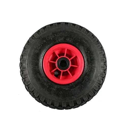 1x Sackkarrenrad 3.00-4 260x85 Bollerwagenrad Ersatzrad Luftbereift, rote Felge