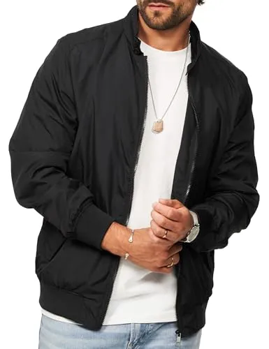 Soulstar Herren Blousonjacke S2_HAYES - Leichte Übergangsjacke in Schwarz - Moderne Blousonjacke mit Stehkragen und Knopfverschluss – ideal für Frühling und Sommer. Leichtes Material sorgt für angenehmen Tragekomfort, perfekt für Layering und vielseitige Casual-Looks.