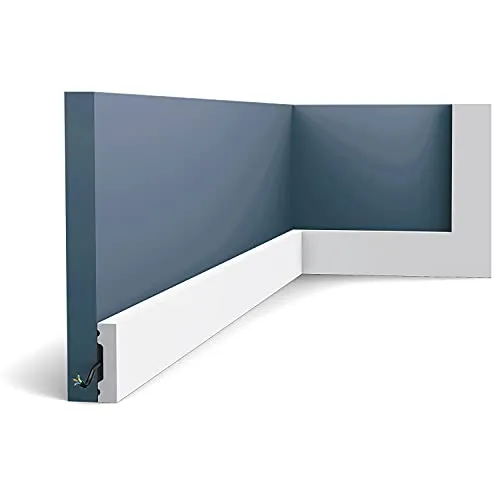 Orac Sockelleiste SX162 SQUARE 200 cm x 1,0 cm x 4,0 cm aus extrudiertem Polystyrol (HDPS) glatt abgewinkelt mit Kabelkanal vorgrundiert