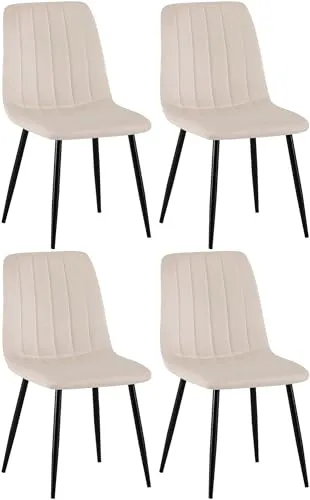 CLP 4er Set Stühle Dijon - Samt & Stoff mit Ziernähten, Creme - Esszimmerstühle mit bequemer Polsterung und eleganten Ziernähten. Ideal für stilvolle Einrichtung, pflegeleicht und bodenschonend.