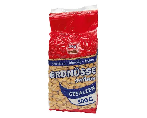 XOX Knabberei, XOX Erdnuesse gesalzen klassischer Snack knackig und herzhaft 500g