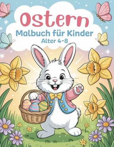 Ostern Malbuch für Kinder 4-8 Jahren: Osterkörbchenfüller mit süßen Hasen-, Osterei- und Frühlingsmotiven: Osterkoerbchenfuller mit sussen Hasen-, Osterei- und Fruhlingsmotiven