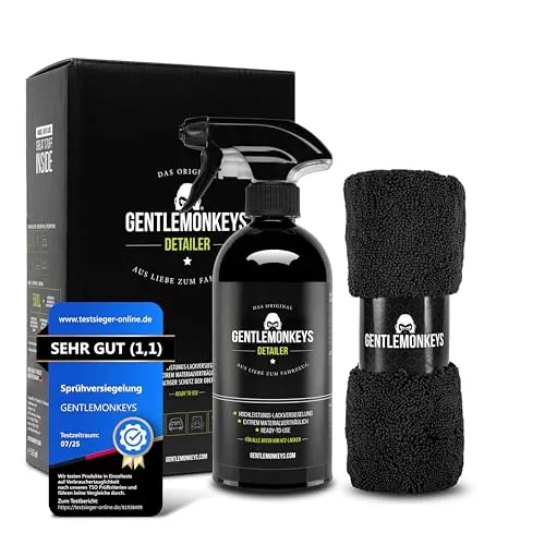 GENTLEMONKEYS Detailer Auto (500ml) - Hochglanz Lackversiegelung - Autopflege & Motorradpflege - Hochleistungs-Sprühversiegelung für strahlenden Glanz und langanhaltenden Schutz vor Schmutz und Umwelteinflüssen, einfach anzuwenden mit im Lieferumfang enthaltenem Mikrofasertuch.