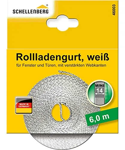 Schellenberg 46003 Rolladengurt 14 mm x 6,0 m System MINI, Rollladengurt, Gurtband, Rolladenband, weiß