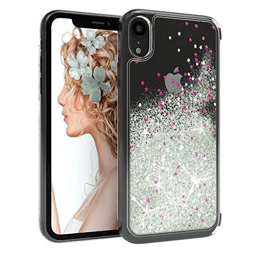 EAZY CASE Hülle kompatibel mit iPhone XR Schutzhülle mit Flüssig-Glitzer, Handyhülle, Schutzhülle, Back Cover mit Glitter Flüssigkeit, aus TPU/Silikon, Transparent/Durchsichtig, Silber