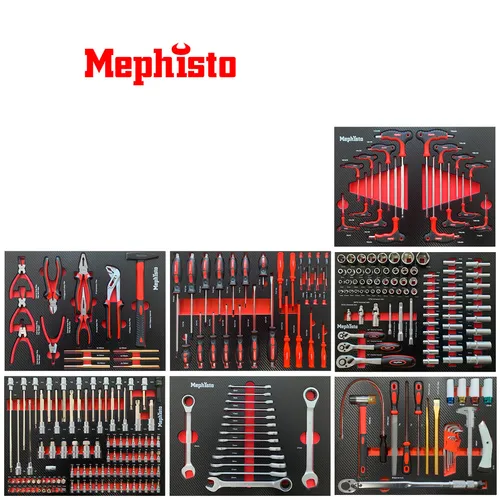 Mephisto-Tools Werkzeugset mit Soft Inlay - Werkzeugset aus hochwertigem Chrom-Vanadium-Stahl, ideal für Profis und Heimwerker. Enthält eine Vielzahl an Stecknüssen und Ratschen für vielseitige Anwendungen.