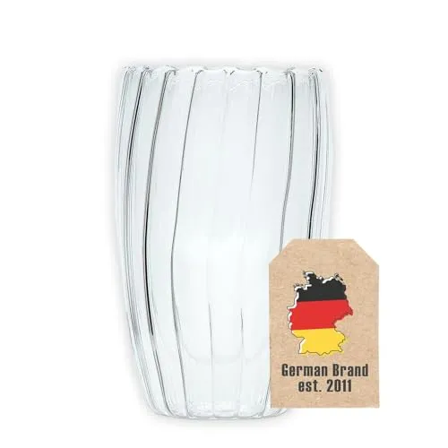 INTIRILIFE Doppelwandiges Thermo Glas - Striped Style - 350ml Füllmenge - Schwebeeffekt, Mundgeblasen isoliert für Cappuccino Latte hitzebeständiges Tee Kaffee Glas Tasse ohne Henkel