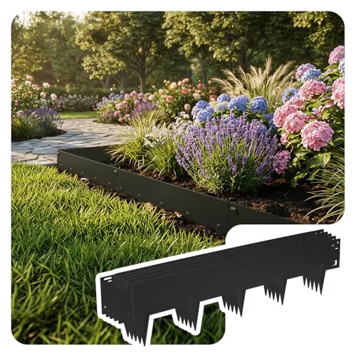 VOUNOT® Rasenkante verzinkt Metall 5m, Robuste Beeteinfassung Beetumrandung Mähkante 106×18 cm, 1,5 mm dick, Steckzaun für Blumenbeete & Garten, 5 Stück, Schwarz