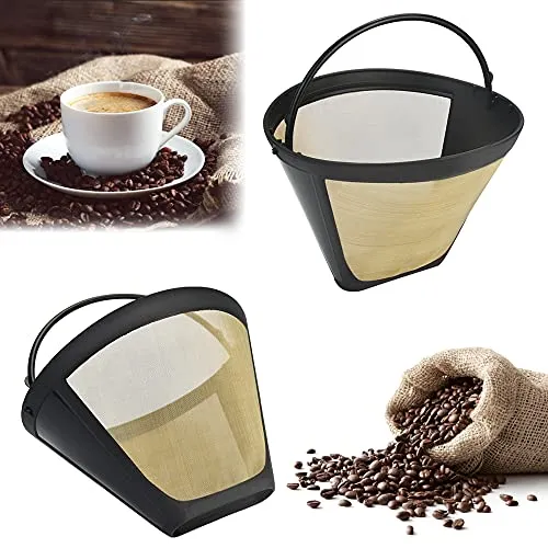 STCRERAG 2 Stücke Kaffeefilter Größe 4 Kaffee Dauerfilter Edelstahl Kaffee Filter Mesh Korb Waschbar Goldtonfilter Wiederverwendbar Plastik Dauerkaffeefilter mit Griff Für Meisten Kaffeemaschinen