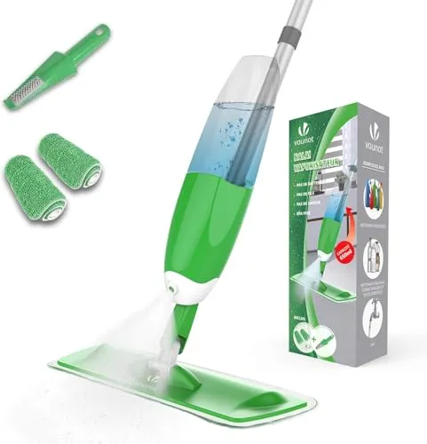 VOUNOT® Wischer mit sprühfunktion, Sprühwischer mit 650ml Wassertank, Bodenwischer mit Sprühdüse, Spray Mop Wischmopp mit 2-Mikrofaserbezug, Grün