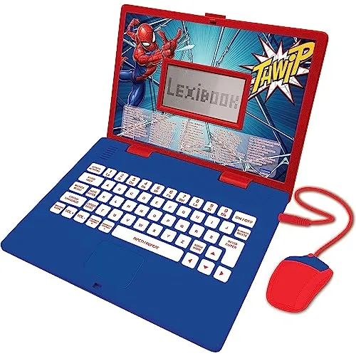 Lexibook, Spider-Man, Lern- und Zweisprachiger Laptop Italienisch/Englisch, Spielzeug mit 124 Aktivitäten zum Lernen, Spielen und Musik, Blau/Rot, JC598SPi5