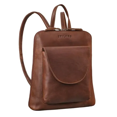 STILORD 'Bernice' Eleganter Rucksack Damen Leder Tagesrucksack Vintage Rucksack Handtasche Kleiner Damenrucksack Cityrucksack für Frauen Echtleder, Farbe:sila - braun