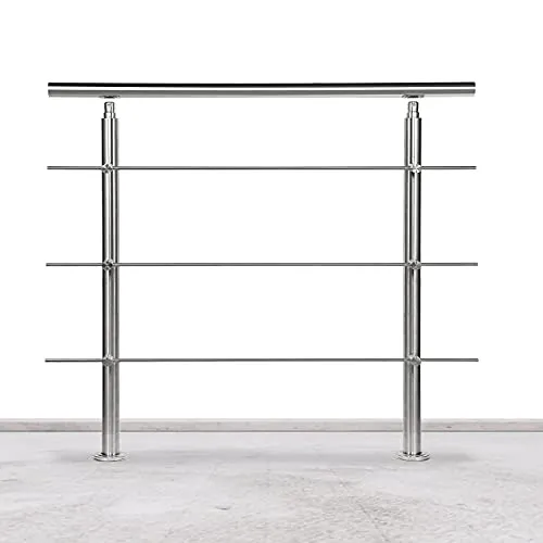 Lospitch Edelstahl-Handlauf Geländer für Balkon Brüstung Treppen mit/ohne Querstreben (100cm, 3 Querstreben)