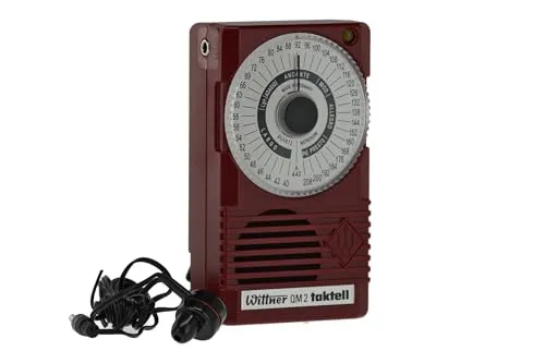 Wittner Taktell® Quartz QM 2 - Präzises Metronom in Rubinrot - Metronom mit 39 Tempopositionen von 40-208 Schlägen/Minute, Kammerton a1 = 440 Hz, ideal für Musiker. Inklusive 9-Volt-Batterie und Ohrhörer für sofortigen Einsatz.