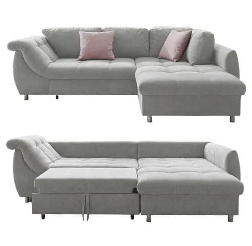 luma-home Ecksofa 17003 mit Ottomane rechts - Modernes Ecksofa mit Schlaffunktion, hochwertige Wellenunterfederung und stilvollen Zierkissen für optimalen Sitz- und Liegekomfort.