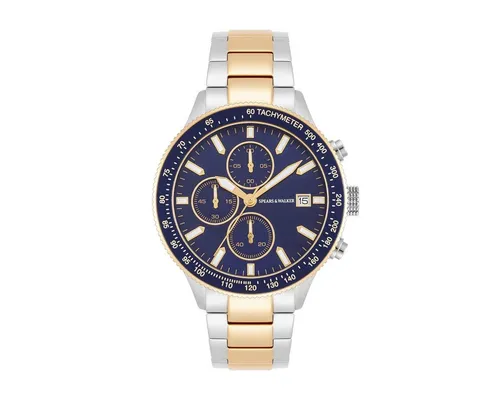 Spears & Walker Chronograph Silber/Gelbgold - Elegante Armbanduhr mit analogen Chronographenfunktionen, Wasserdicht bis 10 bar und robustem Edelstahlgehäuse. Perfekt für jeden Anlass.