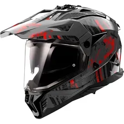 LS2 MX702 Pioneer II Crazy Motocross Helm, schwarz-grau-rot, Größe 2XL - Motorradhelm mit Emergency-Release-System und kratzfestem Visier, ideal für Sicherheit und Komfort beim Motocross.
