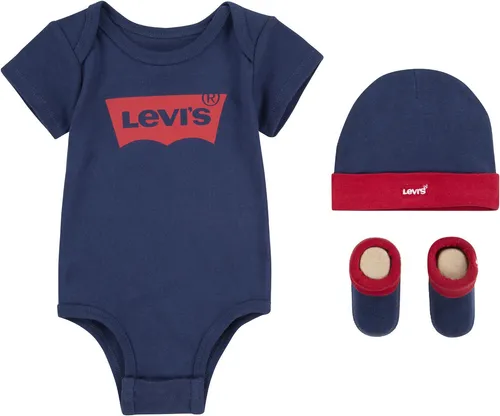 Levi's Kids Classic Batwing 3-teiliges Set für Baby Jungen - Bekleidungsset für Baby-Jungen, bestehend aus einem weichen Jersey-Body, einer kuscheligen Mütze und bequemen Schühchen – perfekt für den stylischen Auftritt der Kleinsten.