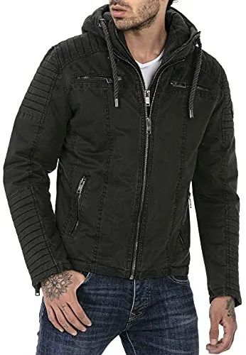 Redbridge Herren Winterjacke mit Kapuze - Gesteppt und modisch im Biker-Look - Funktionsjacke im Biker-Stil, wetterfest und aus hochwertiger Baumwolle für hohen Tragekomfort. Ideal für Beruf und Freizeit, vielfältig kombinierbar.