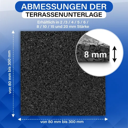  Terrassenpad 80x80x8 mm 100 Stück Gummipad Terrassenpads Stelzlager 31,17€/m²